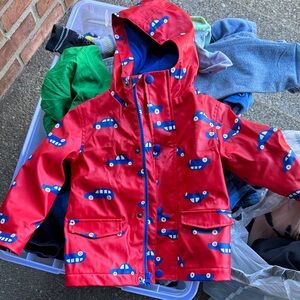Joe Fresh Red Raincoat with Blue Car Print